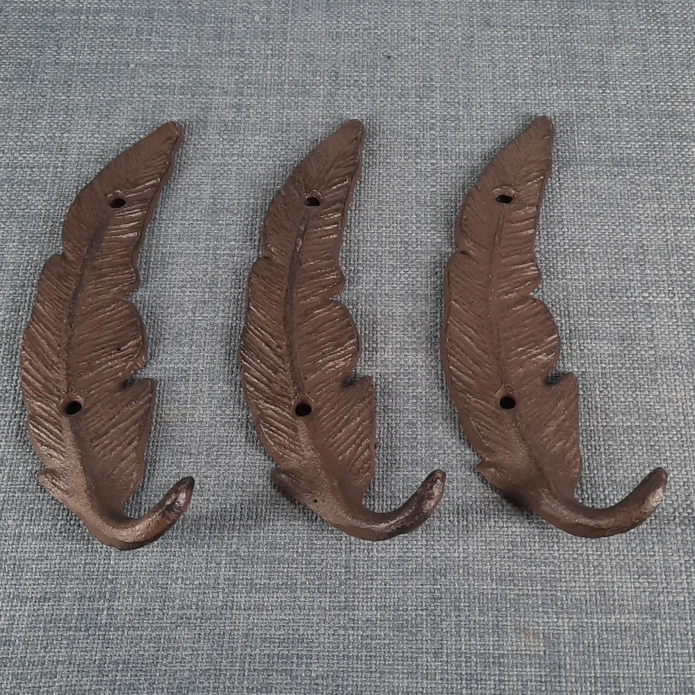 Feather Hook Brown Cast Iron Wall Shelf Hooks Heavy Duty Feathers Design Decor